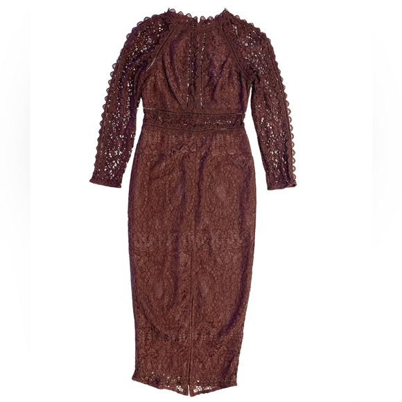 Beautiful Chocolate Fine Delicate Lace Pencil Dress - Picture 5 of 9